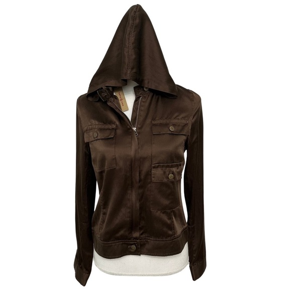 Max Jeans Cargo Hooded Jacket Zip Up Silk Blend Brown Size Small NWT Retail $92 - Picture 1 of 9